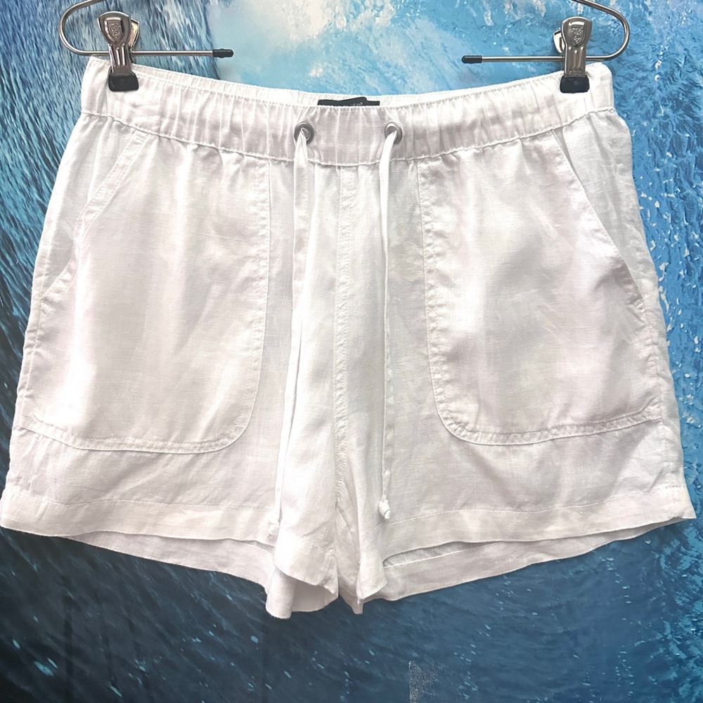 Tahari New 100% Hemp S Drawstring Waist Summer Shorts Crisp White Small